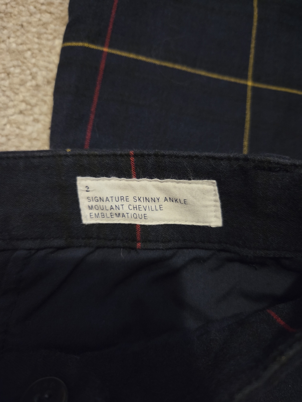 GAP Signature Skinny Ankle Jeans - Navy Plaid with Red & Yellow Windowpane
